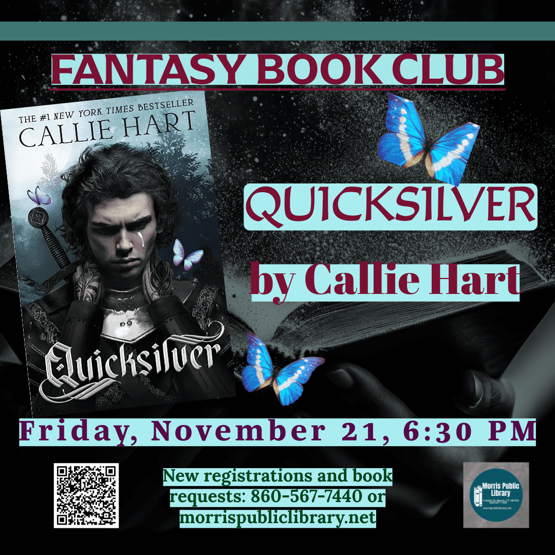 Fantasy Book Club meeting featuring "Quicksilver" by Callie Hart on November 21.